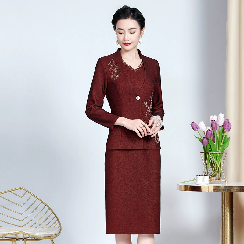 Spring autumn fashionable set for elderly, long-sleeve for mother, classic suit jacket, for middle age, wholesale