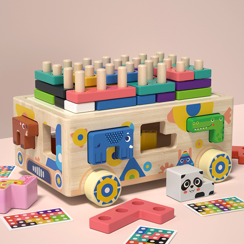 Educación temprana para niños, rompecabezas, geometría animal multifuncional, inteligencia, coche, bebé, pareja de formas, 1-3 años, 2 juguetes