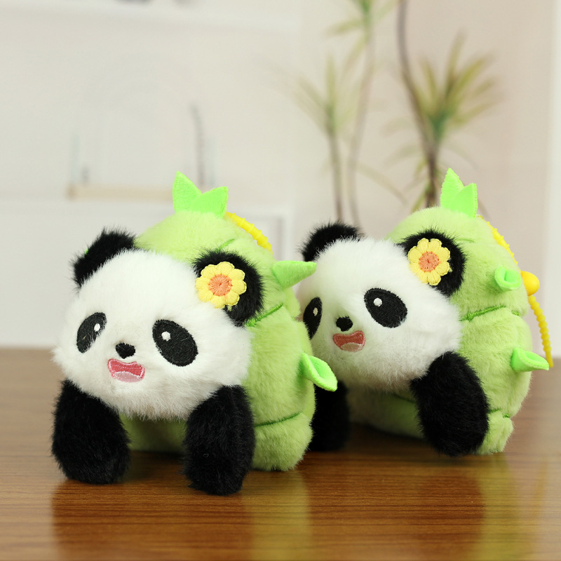 Red popularidad adorable brotes de bambú pequeño panda colgante juguetes de peluche muñeca bolsos colgantes llaveros muñecas de tela