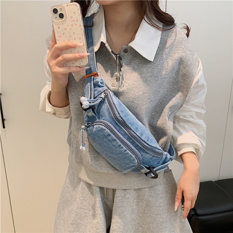 Chest Bag Women's Crossbody Bag Large Capacity Waist Bag Shoulder Bag Washed Denim Mobile Phone Bag Casual Japanese All-match Backpack