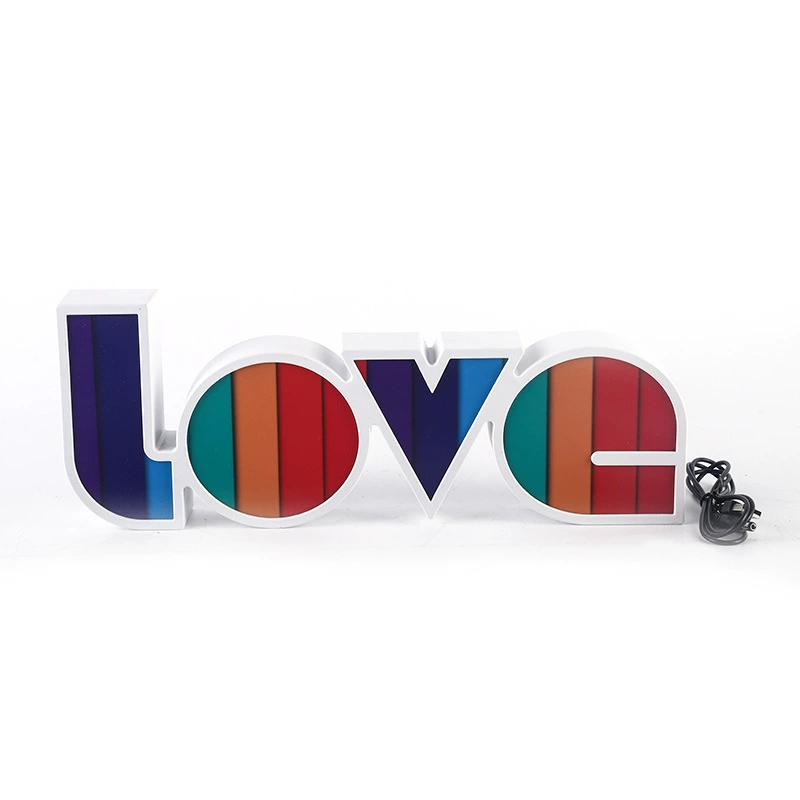 LED светящаяся коробка со словами LOVE, питание USB или 3×AAA, 36×13.5 см, цвета в полоску/градиент