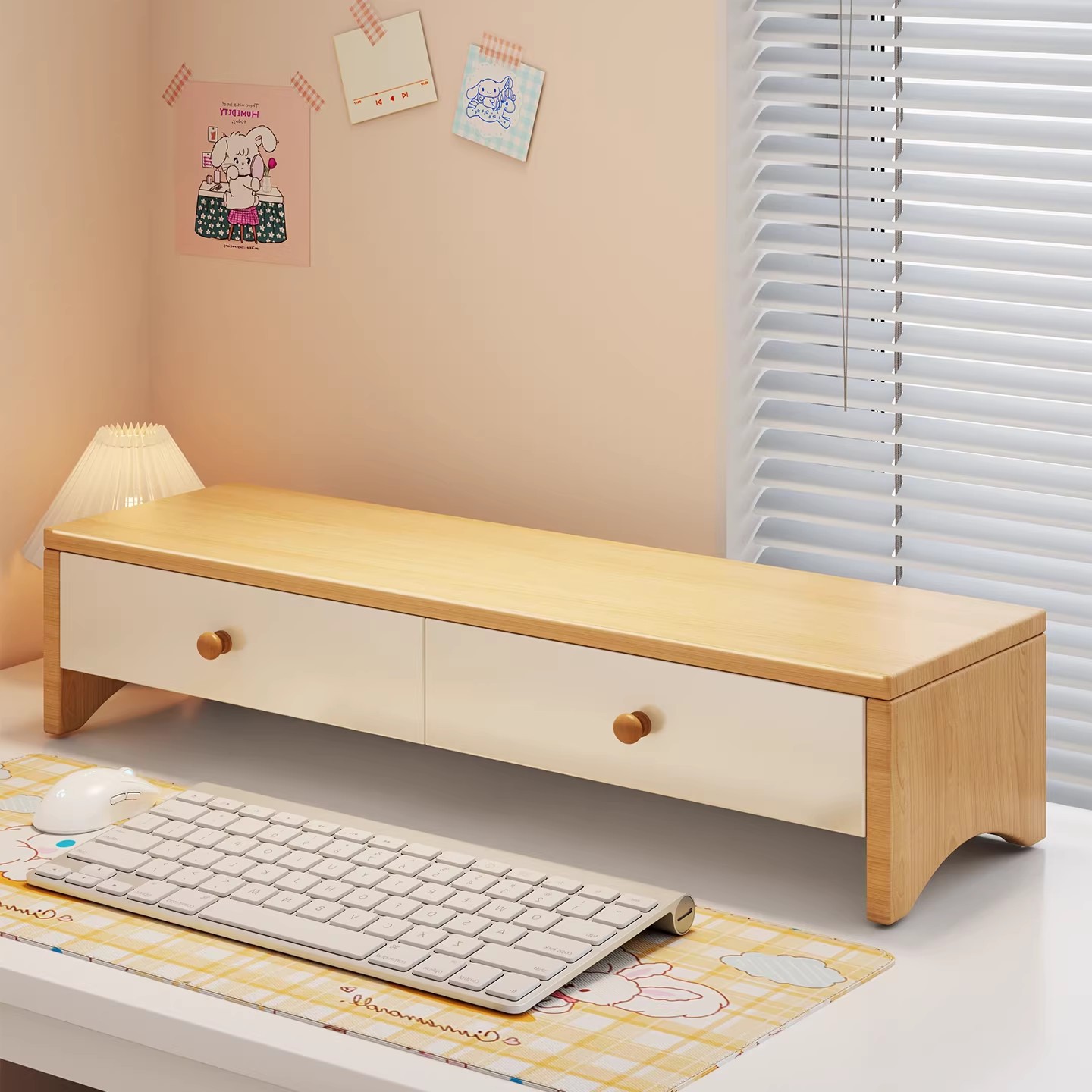 Soporte Elevador para Monitor de Tablero de Densidad con Cajón para Oficina