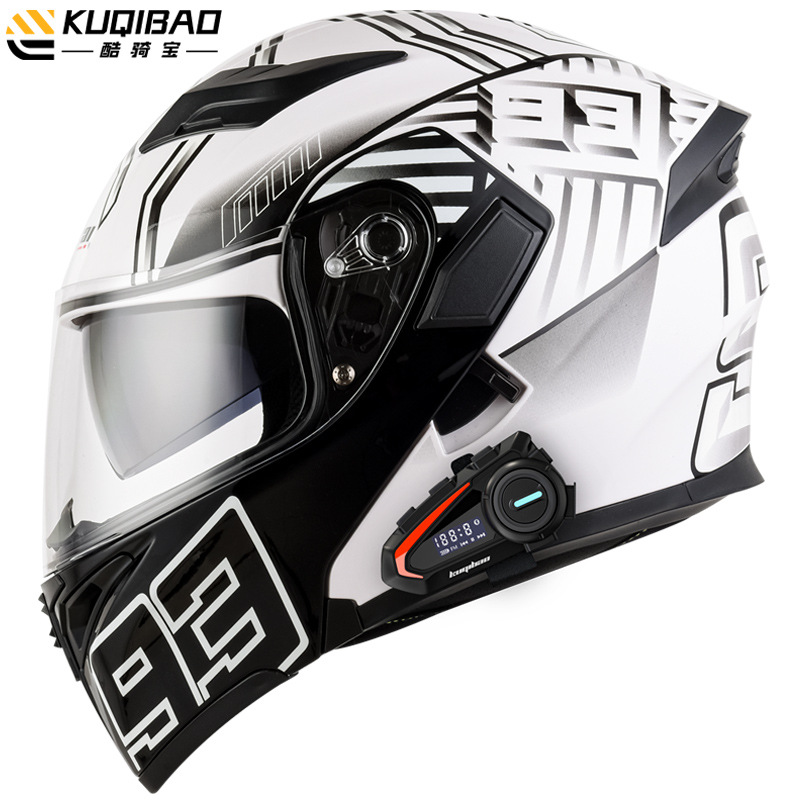 Casco de motocicleta CoolQibao con doble lente abatible antivaho, Bluetooth, batería de larga duración y pantalla, adecuado para uso en pista.