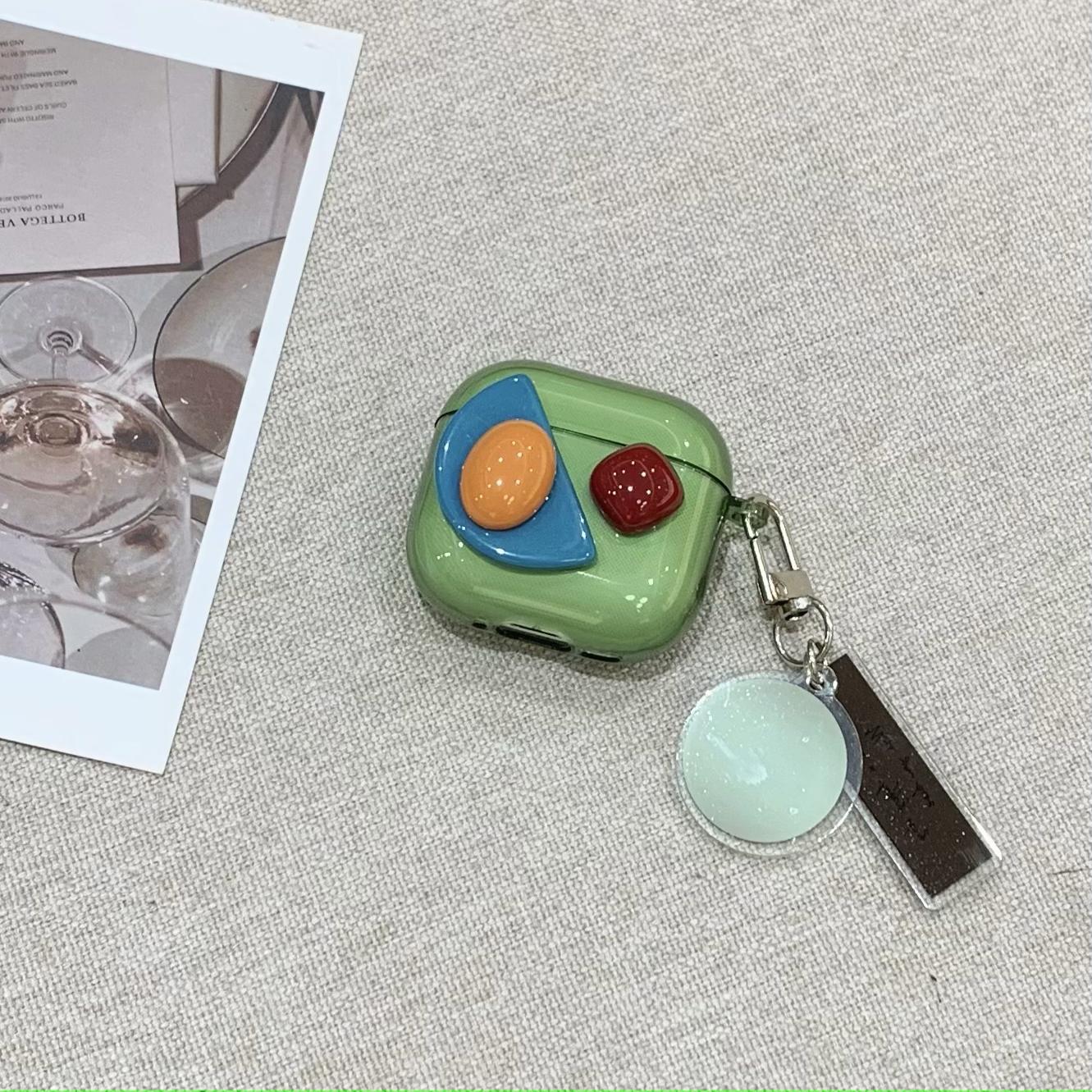 Joya tridimensional verde retro de nicho para Airpods nueva funda para auriculares Pro2 de 3/4 generación 1/2 generación pareja Pro