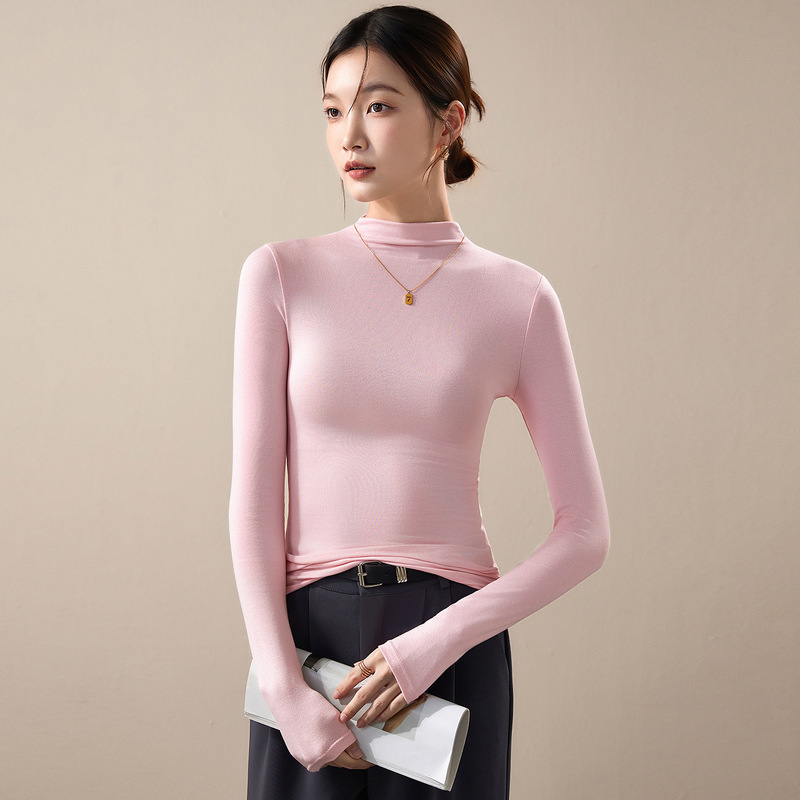 莫代尔半高领打底衫女秋2025新款紧身显瘦修身美拉德穿搭长袖上衣|undefined
