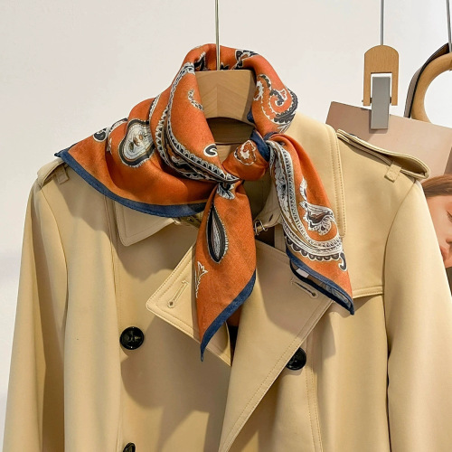 Elegant and Fresh Floral Print Square Scarf with High-End Decorative Feel, Fashionable Neck Scarf, Sun Protection Shawl for Women