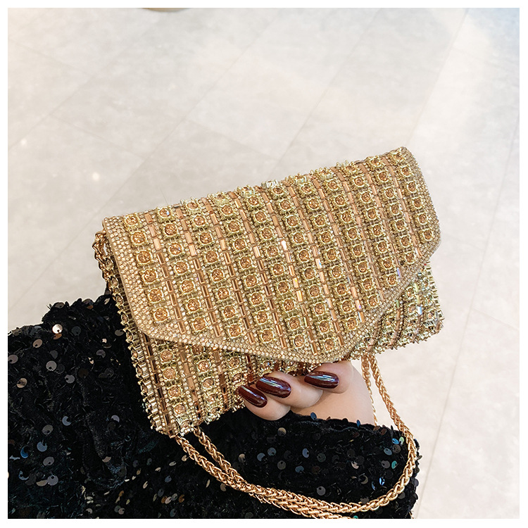 Cross-border bag bestsellers: Women's bag, chain, super shiny diamond-encrusted small square bag, crossbody bag, fashionable and versatile, socialite dinner bag undefined