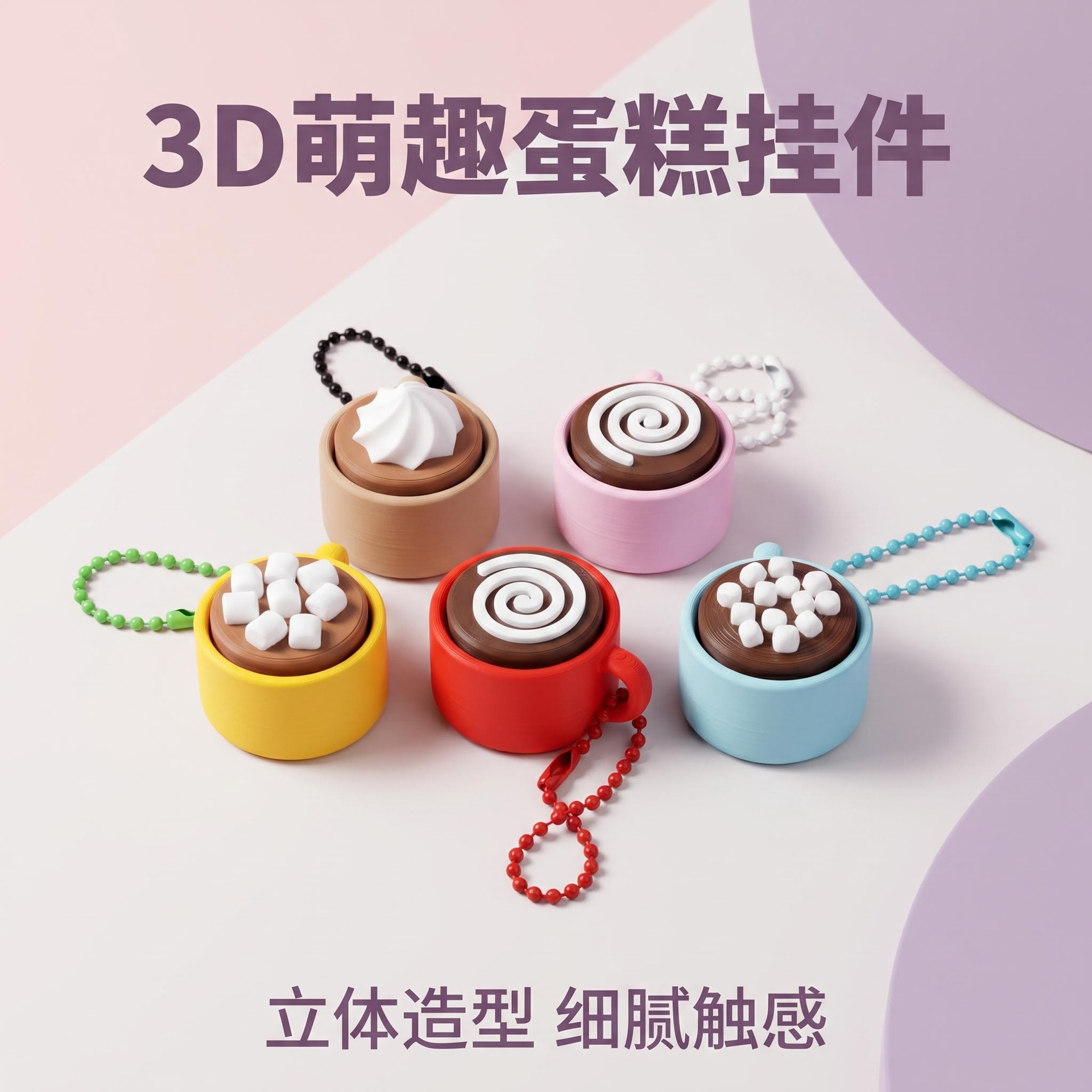 可爱杯子蛋糕造型钥匙扣卡通创意书包挂件时尚拉链挂饰小饰品