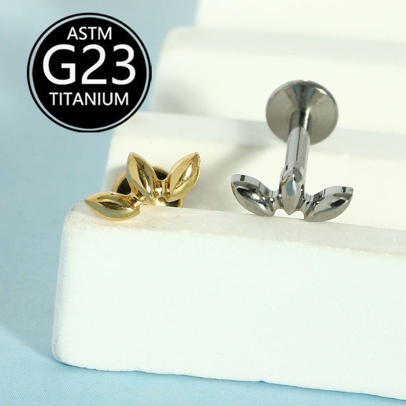 F136 Titanium 1.2mm Lip Stud Leaf Design Labret Piercing Jewelry Single Sale detail image 7