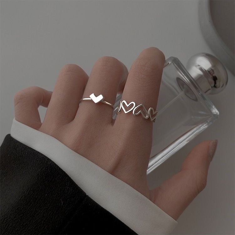 High-grade men's love ring women's fashion personality light luxury niche design ins single open ring two-piece set