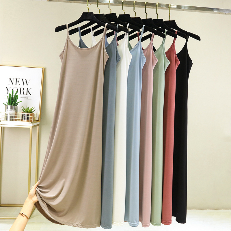 Ice Silk Slip Dress Women's Summer Thin Sleeveless Backless Sexy Long Dress 2022 New Petticoat Small Black Dress