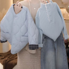 女童加厚外套秋冬季2025新款大童女孩儿童上衣保暖毛衣加绒牛仔裤