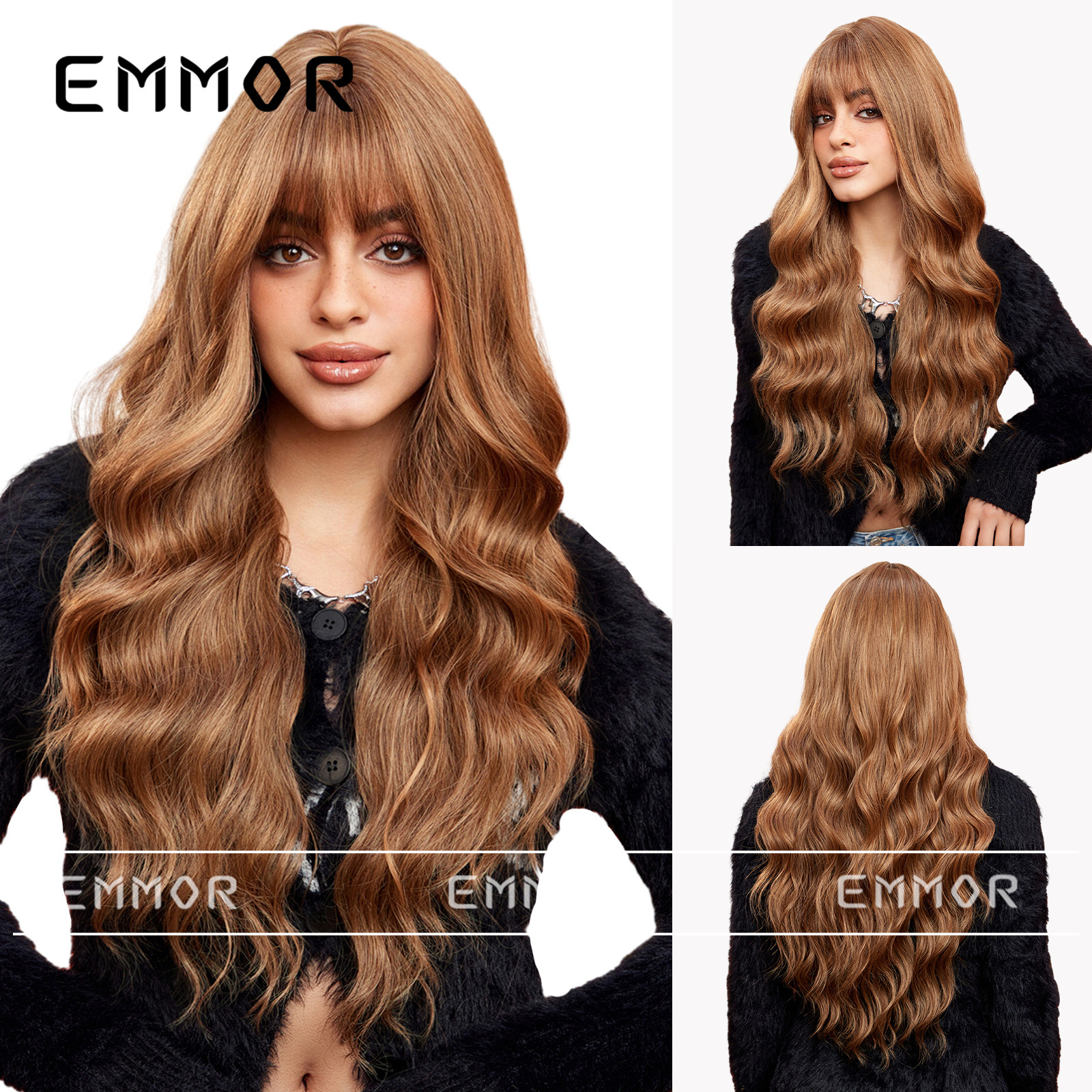 Marrón dorado teñido Rosa dibujos animados aire Bangs onda rizado Pelo Largo elegante mullido perezoso peluca cabeza completa forma