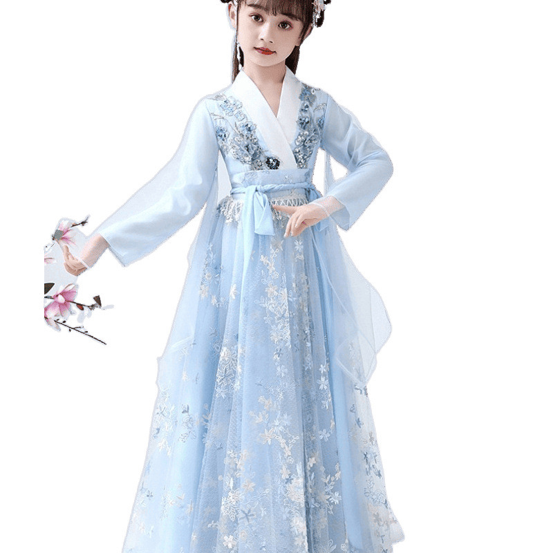 贝瑶女童古装儿童汉服中国小女孩古风连衣裙春|undefined