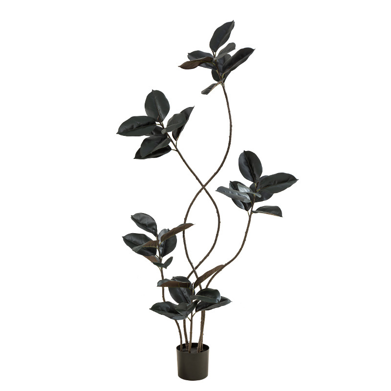 Simulación de plantas verdes, árboles de caucho de diamante negro, decoración de sala de estar de lujo ligero de alta gama, grandes árboles falsos de piso a techo, plantas falsas