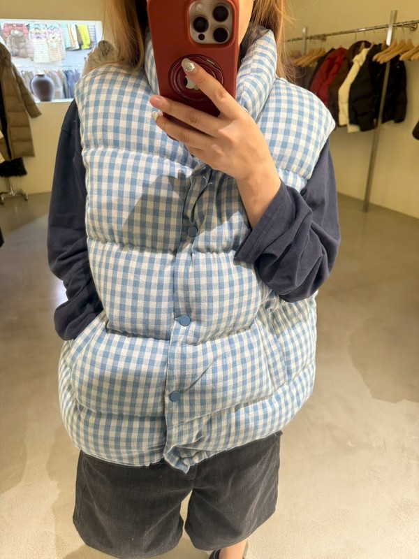 韩国东大门格子羽绒服马甲女2025秋冬新款90白鸭绒宽松立领背心潮|undefined