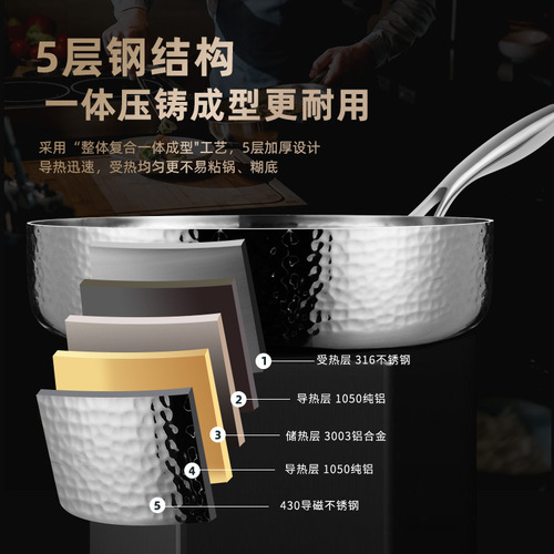 Pan non-stick pan 316 stainless steel hammered pan household steak pancake pancake special pan uncoated frying pan