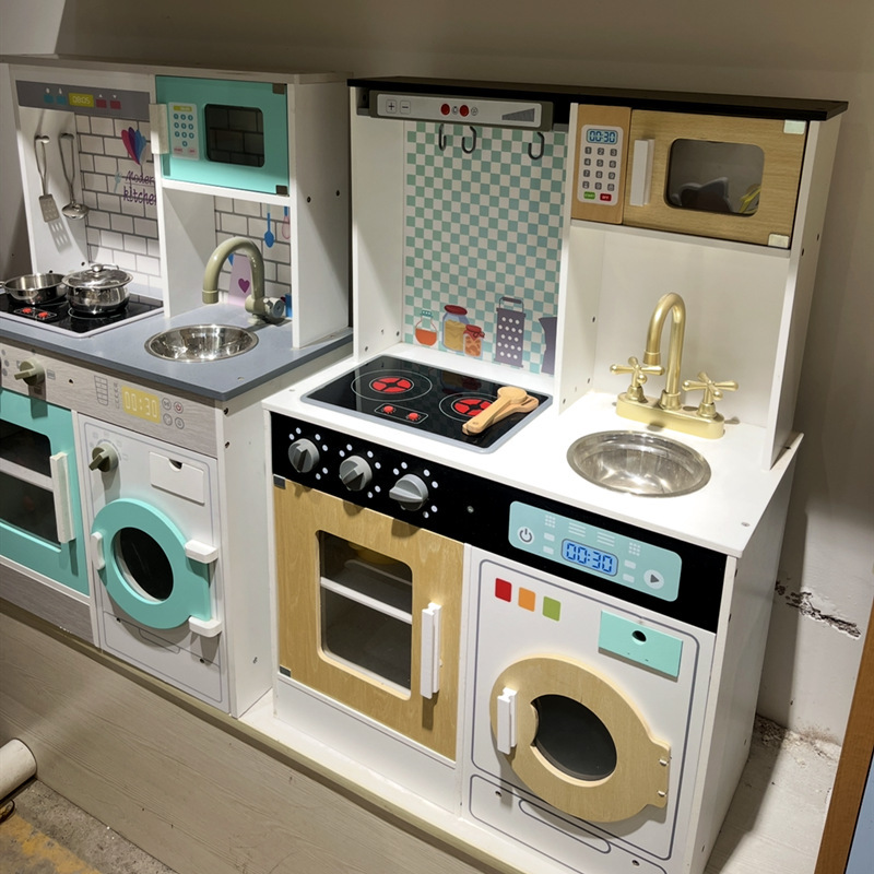 Children's Wooden Play House Sound and Light Circulating Water Refrigerator Kitchen Set Parent-Child Interactive Ice Maker Cooking Toy