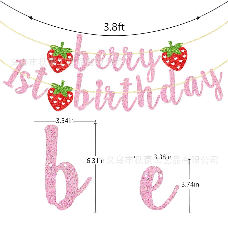 Fiesta de cumpleaños, tirar de la bandera, dar la bienvenida al bebé, primer cumpleaños del bebé, fiesta con tema de fresa, flasher, bandera