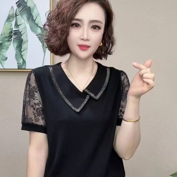 Original Dropshipping Live Broadcast Hot-Selling 2026 Summer New Fashion Lapel Lace Patchwork T-Shirt Top