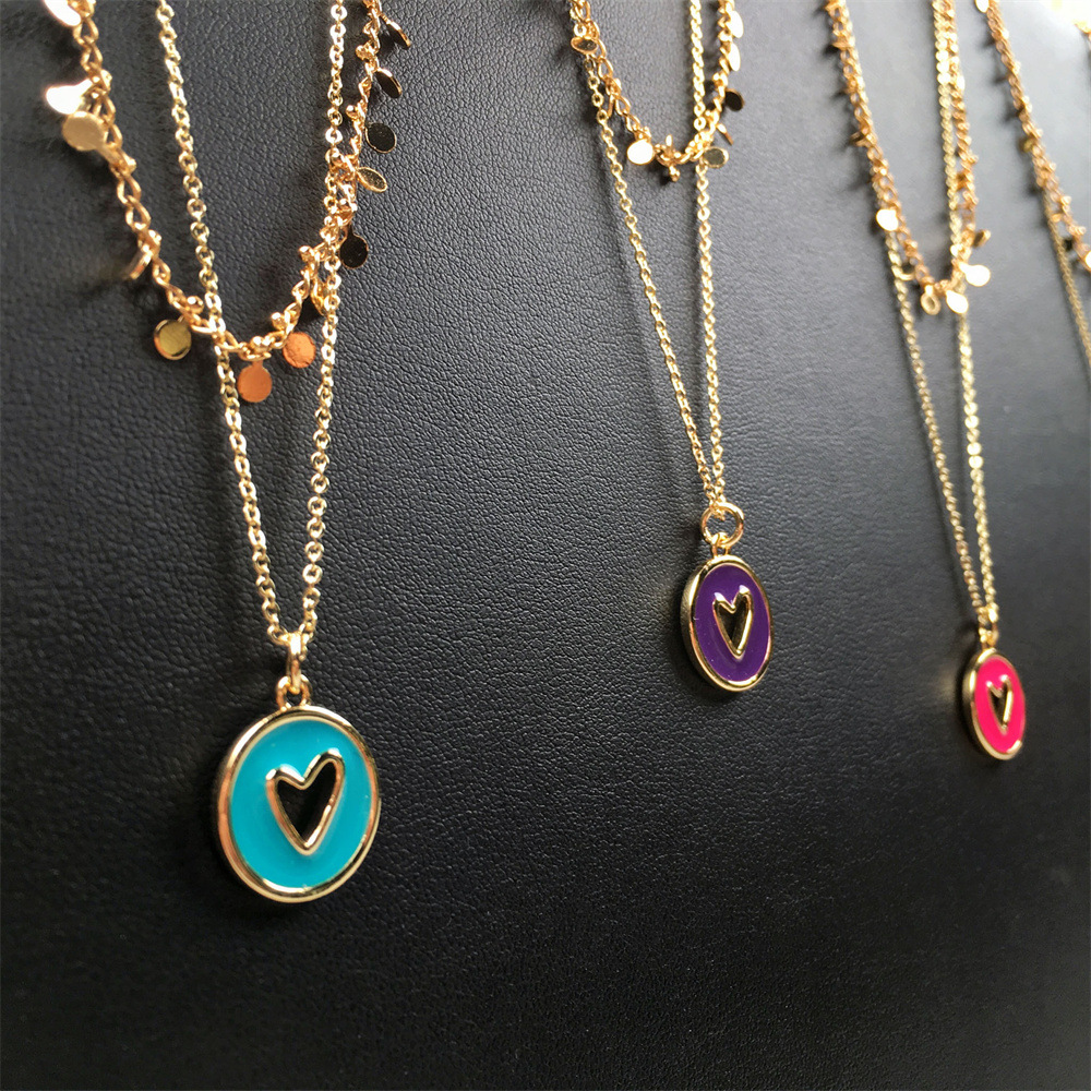 Wholesale Jewelry Hollow Heart Round Pendant Copper Double-layer Necklace Nihaojewelry display picture 3