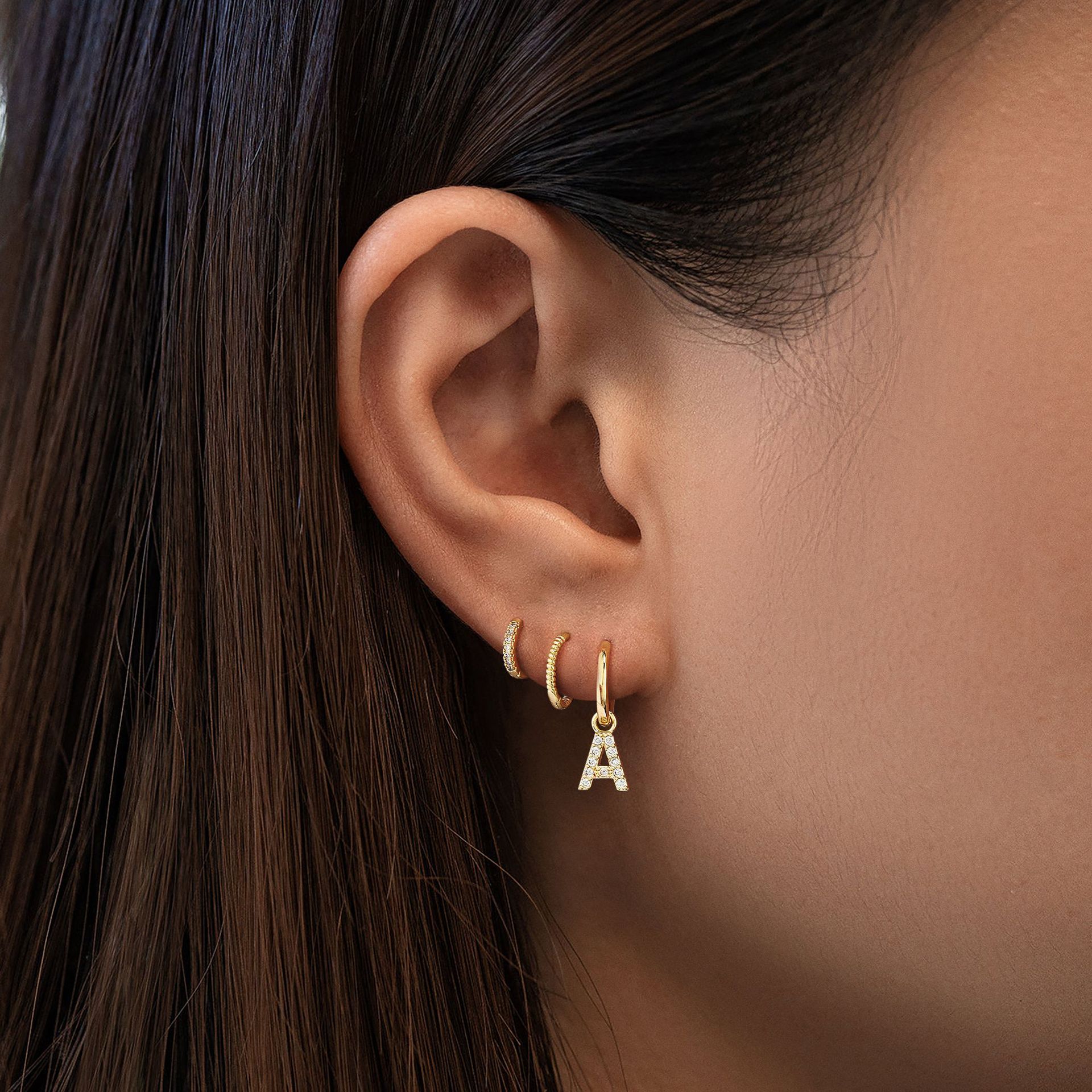 14K Gold Plated Copper Three Piece Earrings Set Simple Niche Light Luxury High End Letter Stud Earrings For Women Style_voghion.com