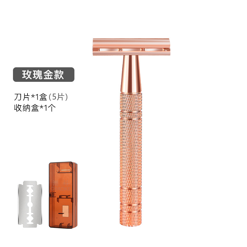 Maquinilla de afeitar a la antigua base de oro rosa antigua maquinilla de afeitar manual anticuada maquinilla de afeitar de doble cara