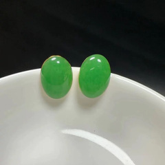 俊御天然缅甸A货翡翠耳钉高冰满阳绿大蛋面耳环缅料925银镶防过敏