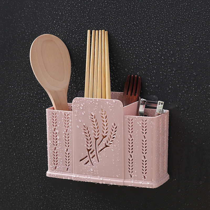 Jaula de palillos casera sin perforación tipo pared colgante de tres compartimentos de palillos de cocina de drenaje de cubierta de cocina de dos compartimentos de jaula de palillos de almacenamiento