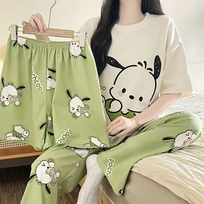 Pijama de verano de mujeres delgado en línea popular estilo coreano estudiantes dulces lindos vestidos para el hogar de mujeres se pueden usar con tres piezas