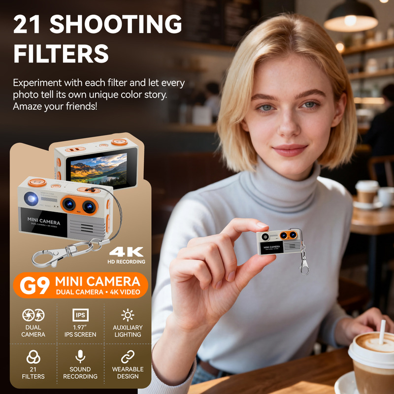 New cross-border G9 mini camera with dual lenses, 4K high-definition, pocket-sized camera for students, children's thumb-sized digital camera