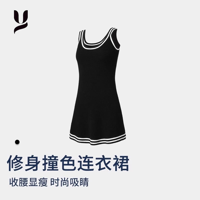 网球裙秋季女士新款快干修身显瘦复古针织跑步户外运动网球连衣裙|undefined