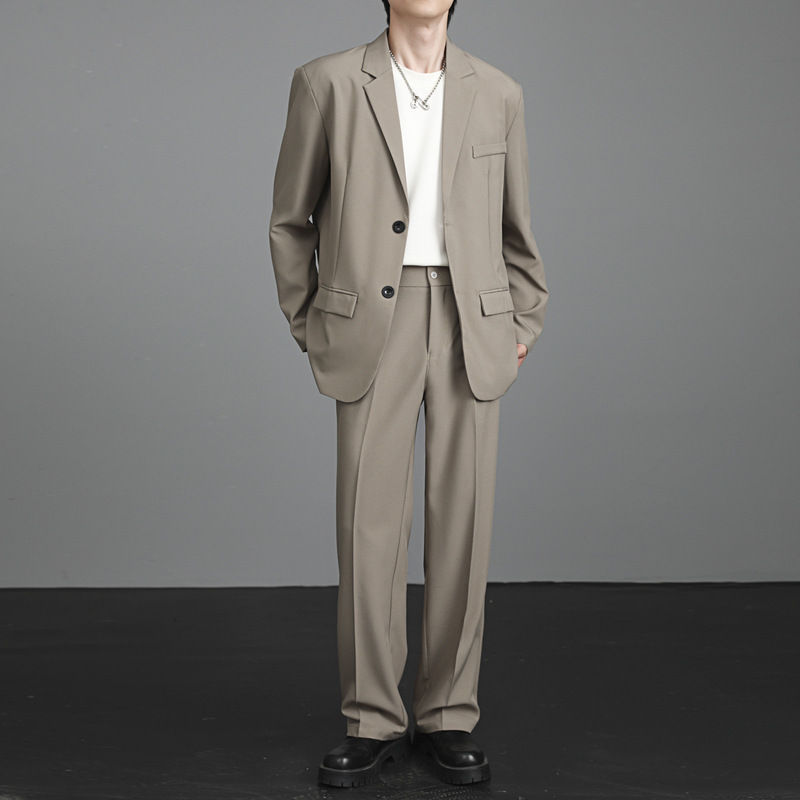 Plus-Size Two-Piece Suit Fashion Casual Men's Trendy Brand Loose Japanese Style Versatile Spring and Autumn Solid Color Suit