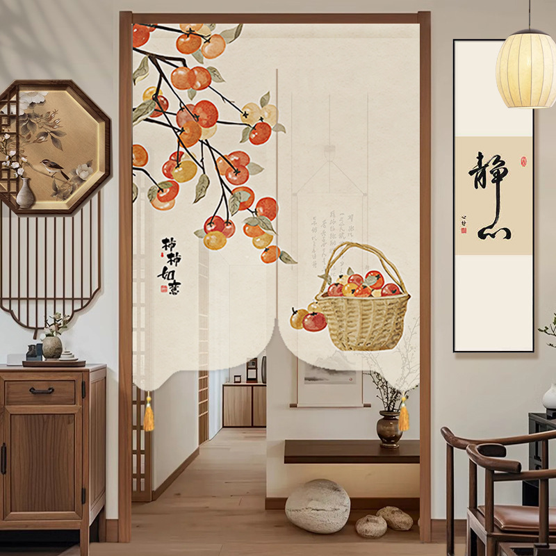 Chinese Antique Style Semi-Transparent Door Curtain Bedroom Bathroom Privacy Partition Curtain Kitchen Entrance Aisle Punch-Free Half Curtain