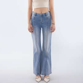 欧美女款复古牛仔直筒裤休闲中腰阔腿裤显瘦时尚女装长裤跨境货源