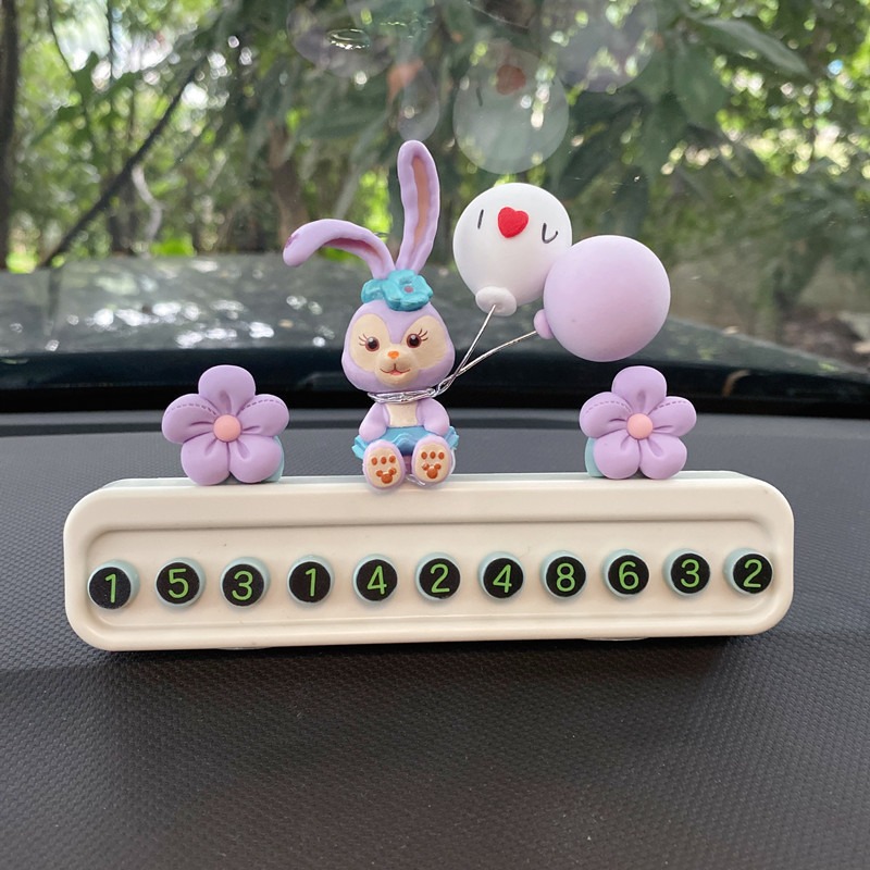 Linda placa de estacionamiento temporal de automóvil, placa de matrícula, placa de teléfono de automóvil móvil, accesorios de decoración de automóvil de dibujos animados, decoración de automóvil, mujer