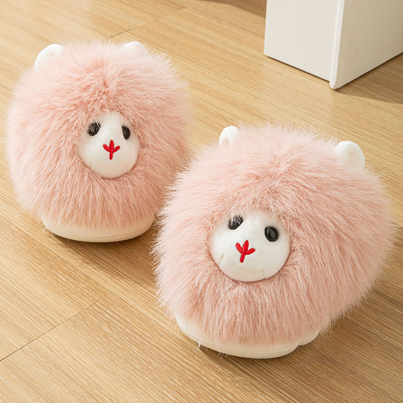 25 Autumn and Winter Cotton Slippers for Women, Non-Slip, Warm, Thick-Soled, Couple Style, Student Dormitory Cartoon Cute Cotton Slippers