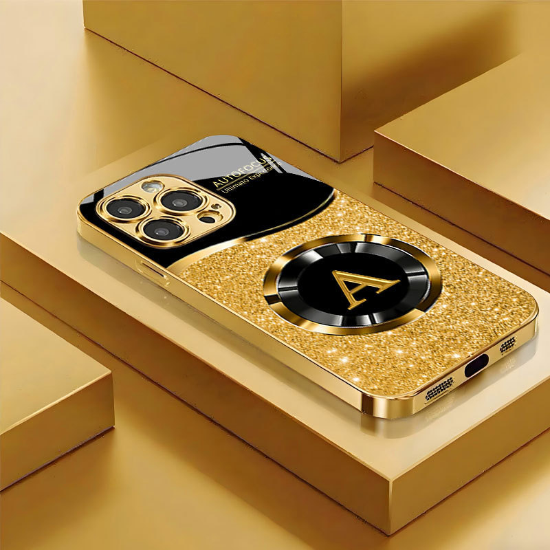 Halo Glitter Gold Letter a Is Suitable for Apple 17 Electroplated Gold Glass Phone Case Iphone15Promax/14 Halo Glitter Gold Letter a Is Suitable for Apple 17 Electroplated Gold Glass Phone Case Iphone15Promax/14