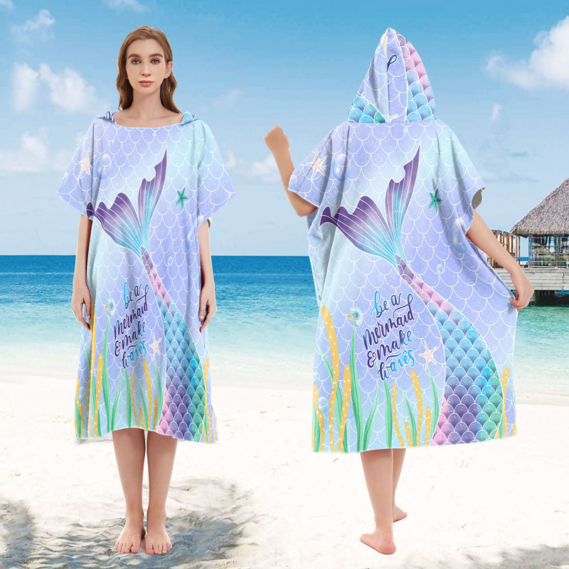 Mermaid cloak Beach bathrobe seaside changing bathrobe surfing clothes printed hooded bath towel one-piece delivery 2 Mermaid cloak Beach bathrobe seaside changing bathrobe surfing clothes printed hooded bath towel one-piece delivery 2