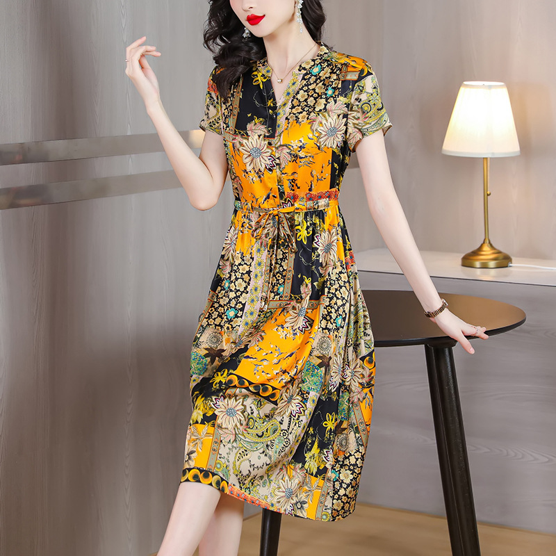 B6914 1810K VÁY ĐẦM LIỀN THÂN NỮ SHED)ST NGẮN TAY MÙA HÈ HỌA TIẾT HOA THỜI TRANG NỮ LỤA TƠ TẰM G05 SẢN PHẨM MỚI