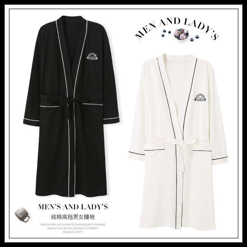 Couple's Nightgown Women's Long Sleeve Spring and Autumn 100 Pure Cotton Men's Bathrobe Women's Long Large Size 200 Jin Couple's Nightgown