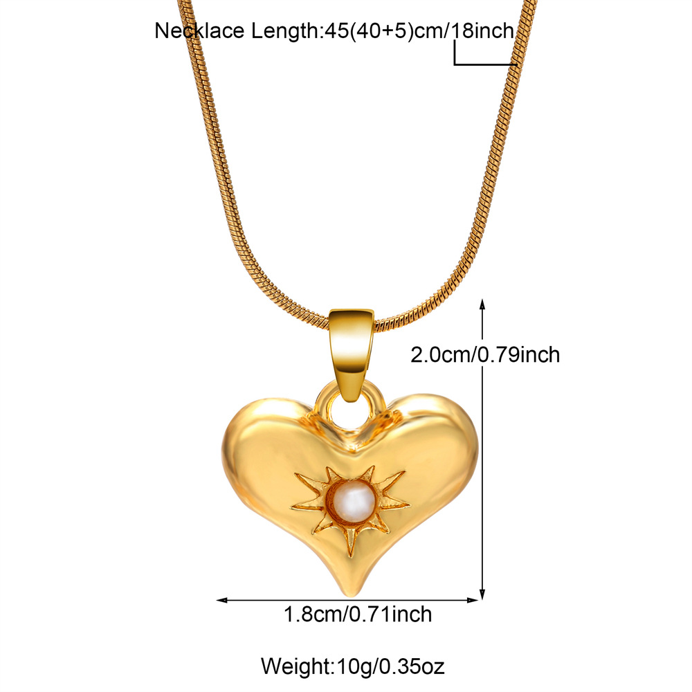 Copper Simple Style Shiny Plating Inlay Heart Shape Pearl Zircon Pendant Necklace display picture 7