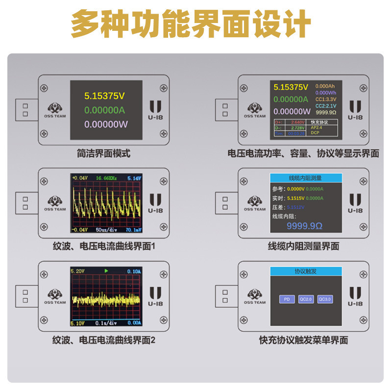 OSS TEAM USB电压电流表高精密多功能快充测试仪QC/PD协议诱骗器|undefined