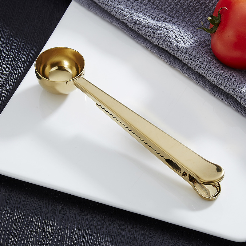 Stainless Steel Coffee Milk Powder 2-in-1 Baking Bag Sealing Clip With Measuring Spoon_voghion.com
