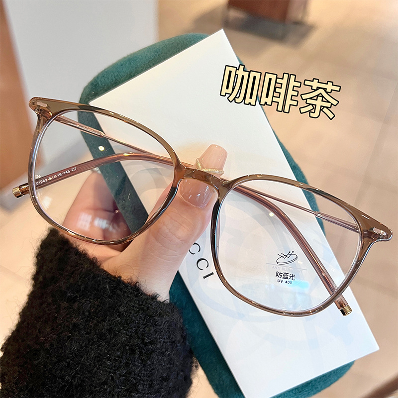 安科冷茶色眼鏡框女近視可配有度數超輕圓臉素顏顯瘦眼鏡架01242