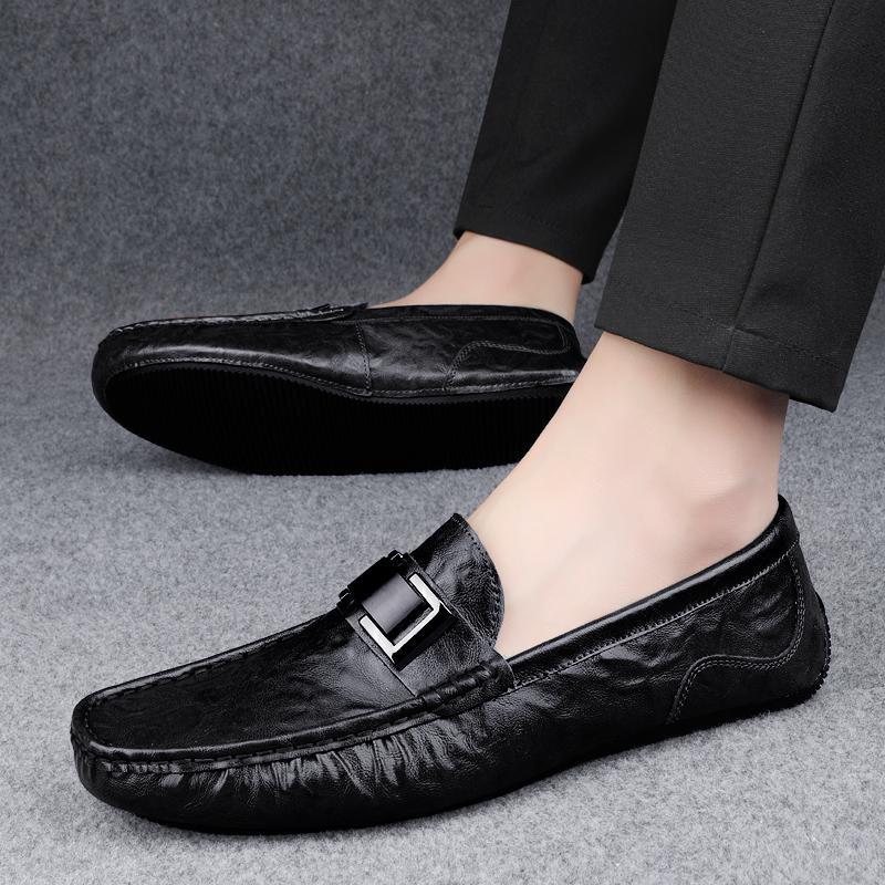 Zapatos de lujo ligero Bean para hombres de cuero genuino 2025 nuevos zapatos de estilo perezoso marca de moda impresión informal británica zapatos Lefour