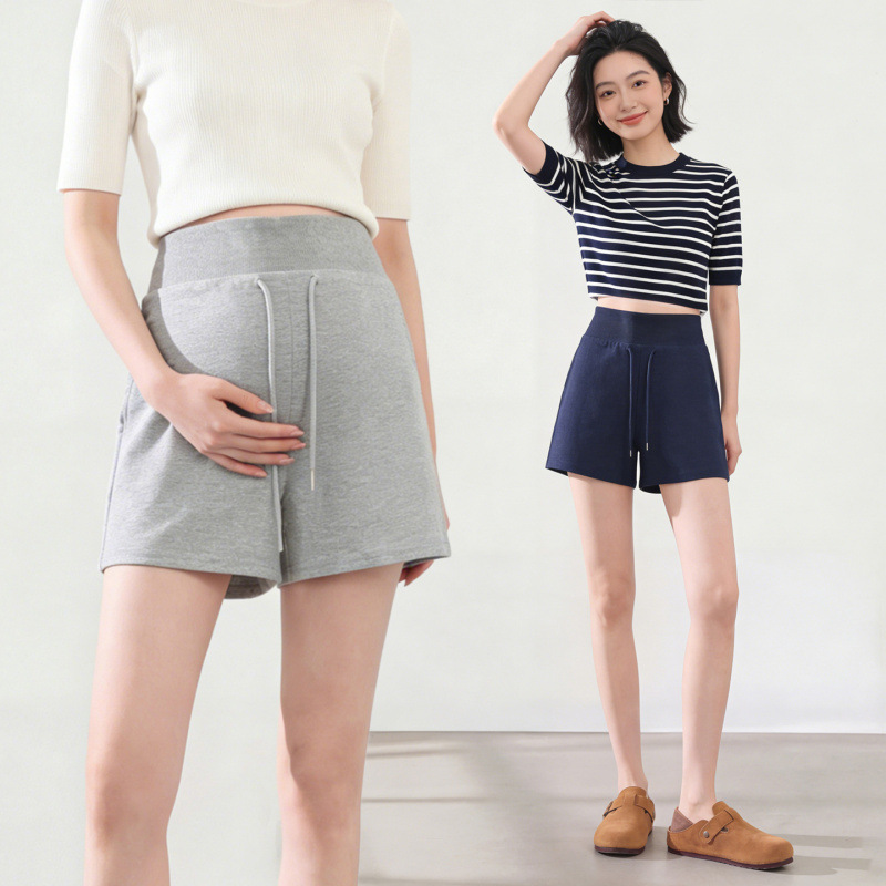 Maternity Shorts 2026 Summer Outdoor Sports Shorts Home Wear Without Belly Support Light Gray Wide-Leg Pants Pregnancy Casual Pants