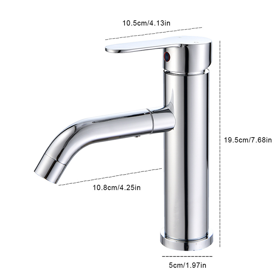 lavabo de acero inoxidable grifo de agua caliente y fría 360 grados boquilla giratoria lavabo de un solo agujero lavabo de plata