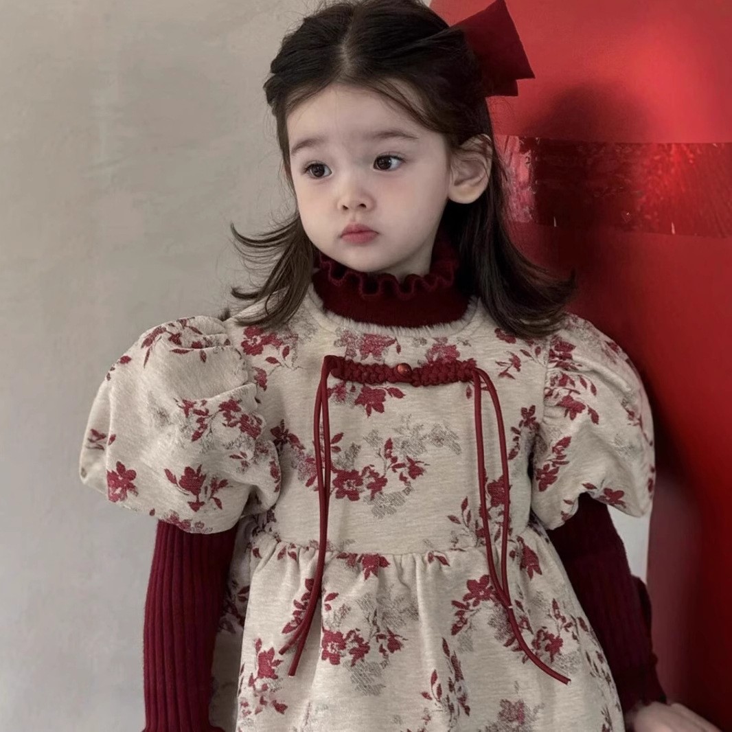 Bebé cómodo vestido de Año Nuevo de invierno vestido de princesa festivo vestido de bebé nuevo estilo chino vestido de lana