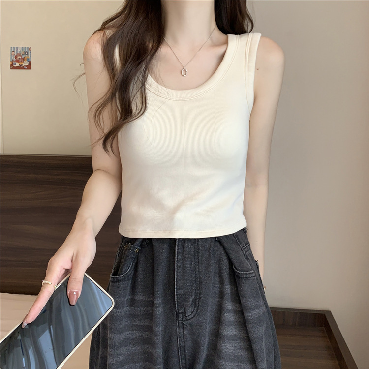 Pure Cotton Spicy Girl Style Camisole Women's Off-White Sleeveless Short T-Shirt 2025 New Summer Top Trendy Slightly Stretchy